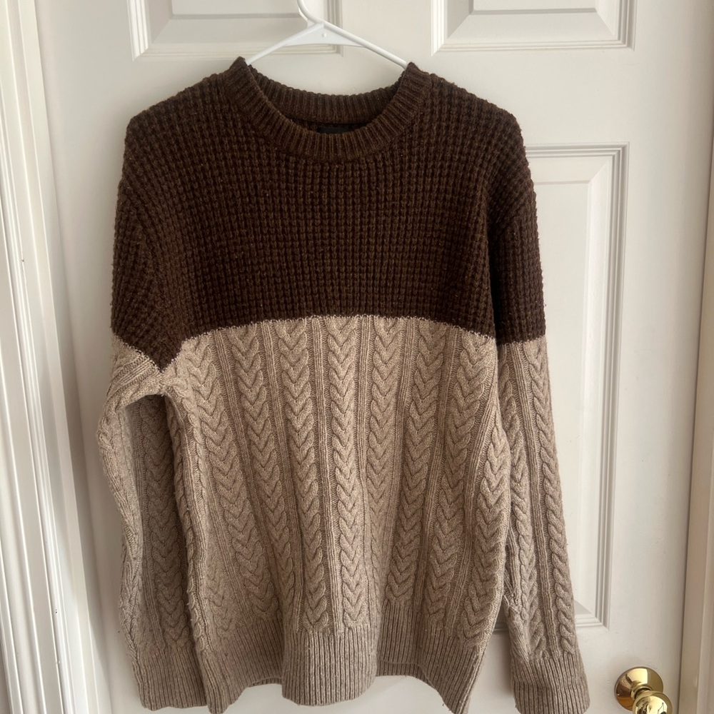 J. Crew Brown and Tan Crewneck Sweater with Cable Knit